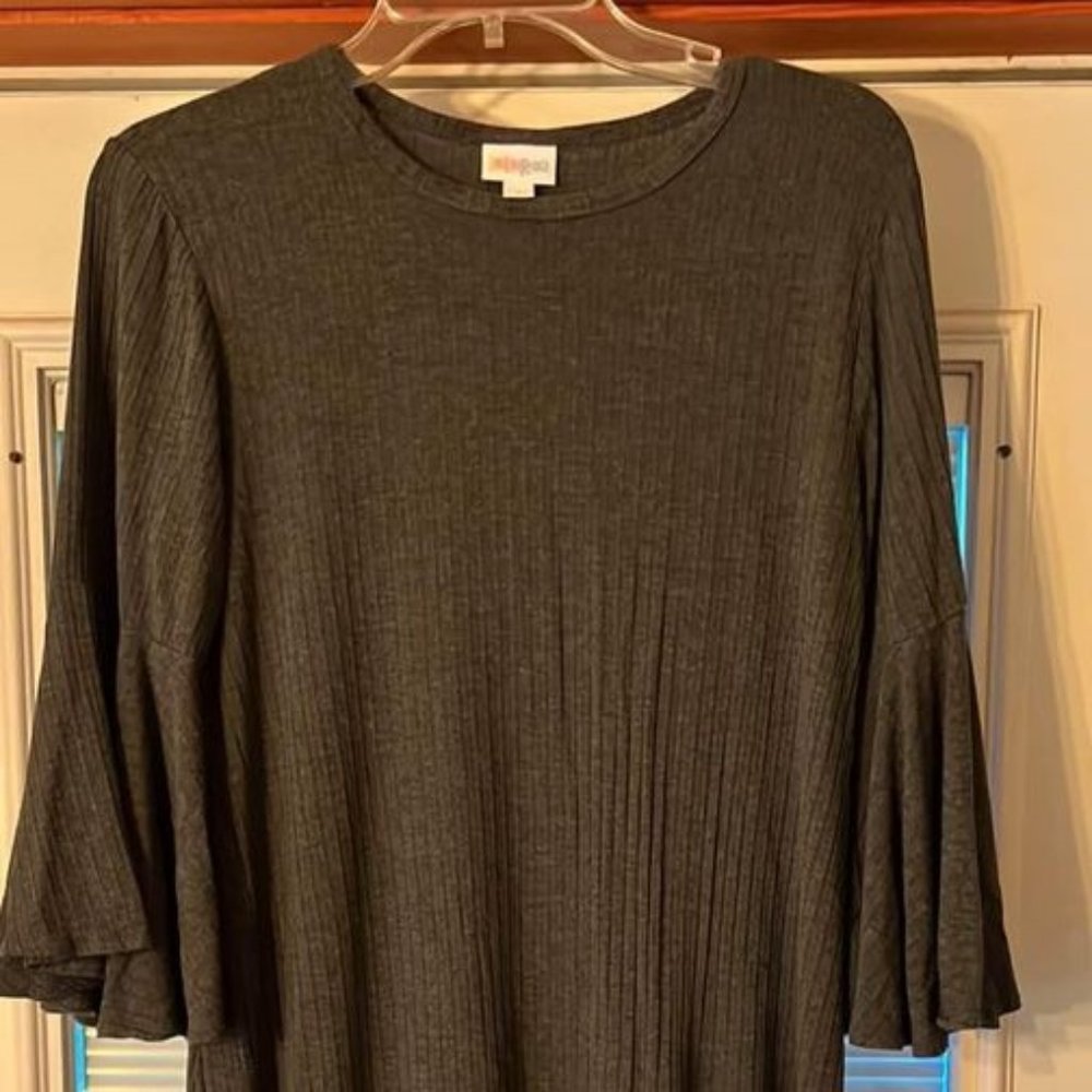 Lularoe Maureen Small Gray Dress Ruffle Bell Sleeve